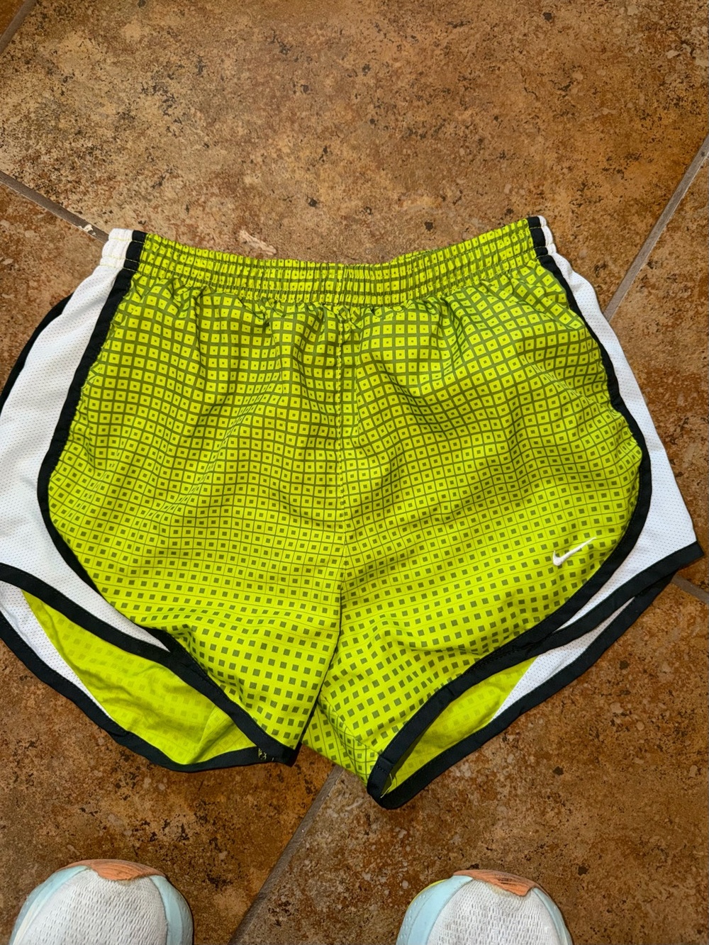 Nike Women's Neon Yellow Athletic Running Shorts with White & Black Trim